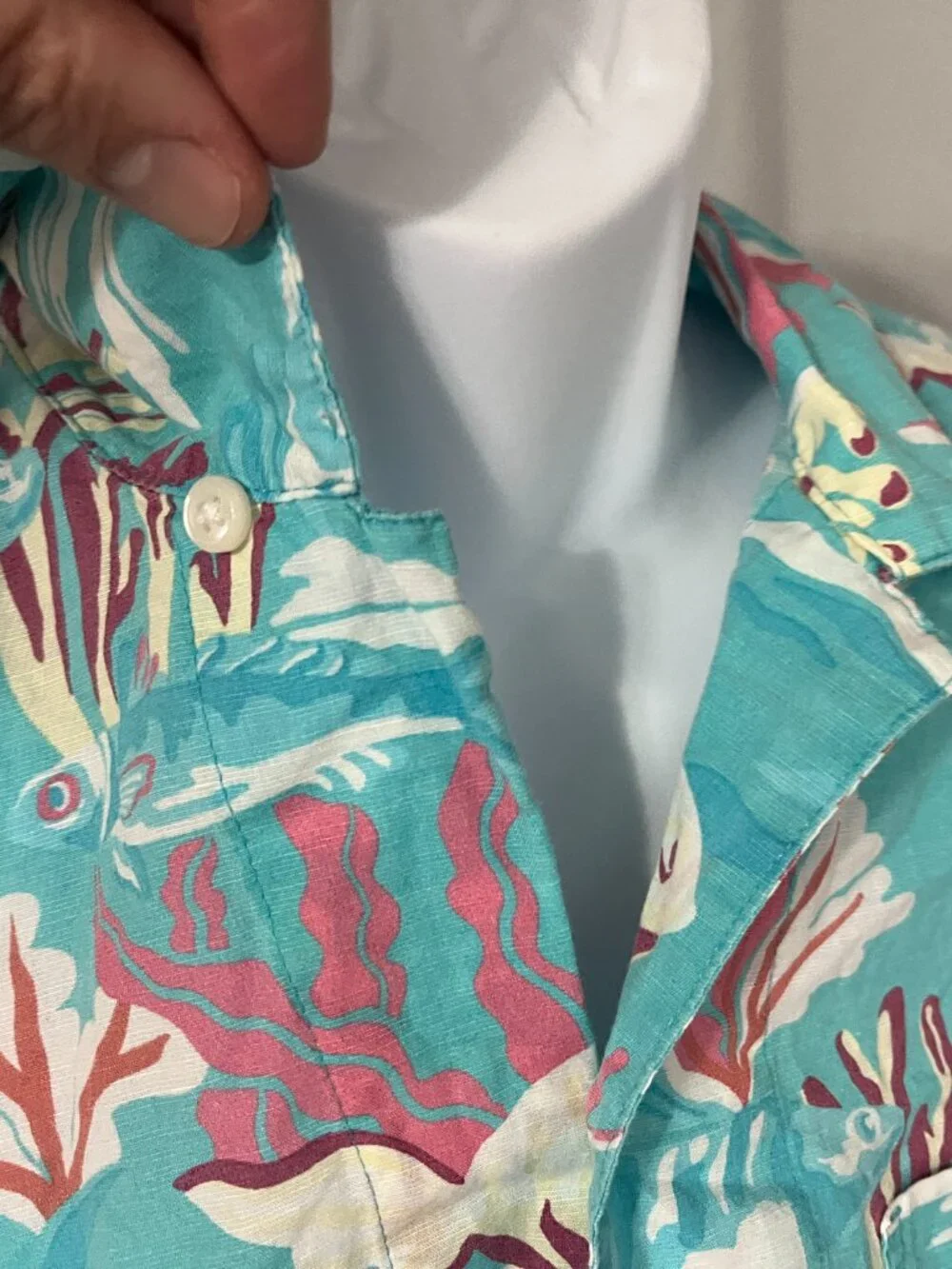 🌴 J.Crew Men’s Loop Collar Hawaiian Shirt M Linen Blend Blue Pink Ivory 🌺